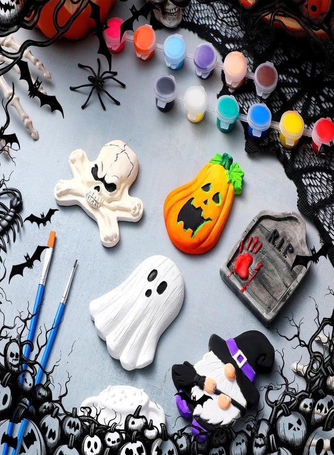 WinnerWhy 24 Sets Halloween DIY Painting Kits with Unpainted Ceramic Pumpkin Ghost Bat Skull Gnome Witch Hat Black Cat for Activity Art Projects Halloween Gifts Party Decor - Image 3